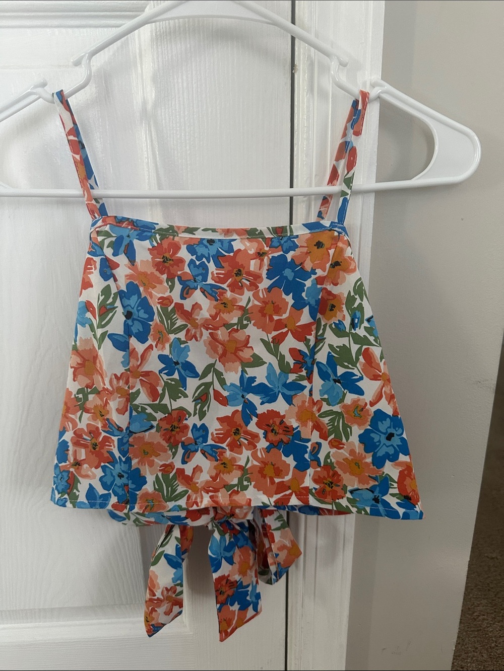SHEIN Blue & Coral Floral Tie-Front Cami